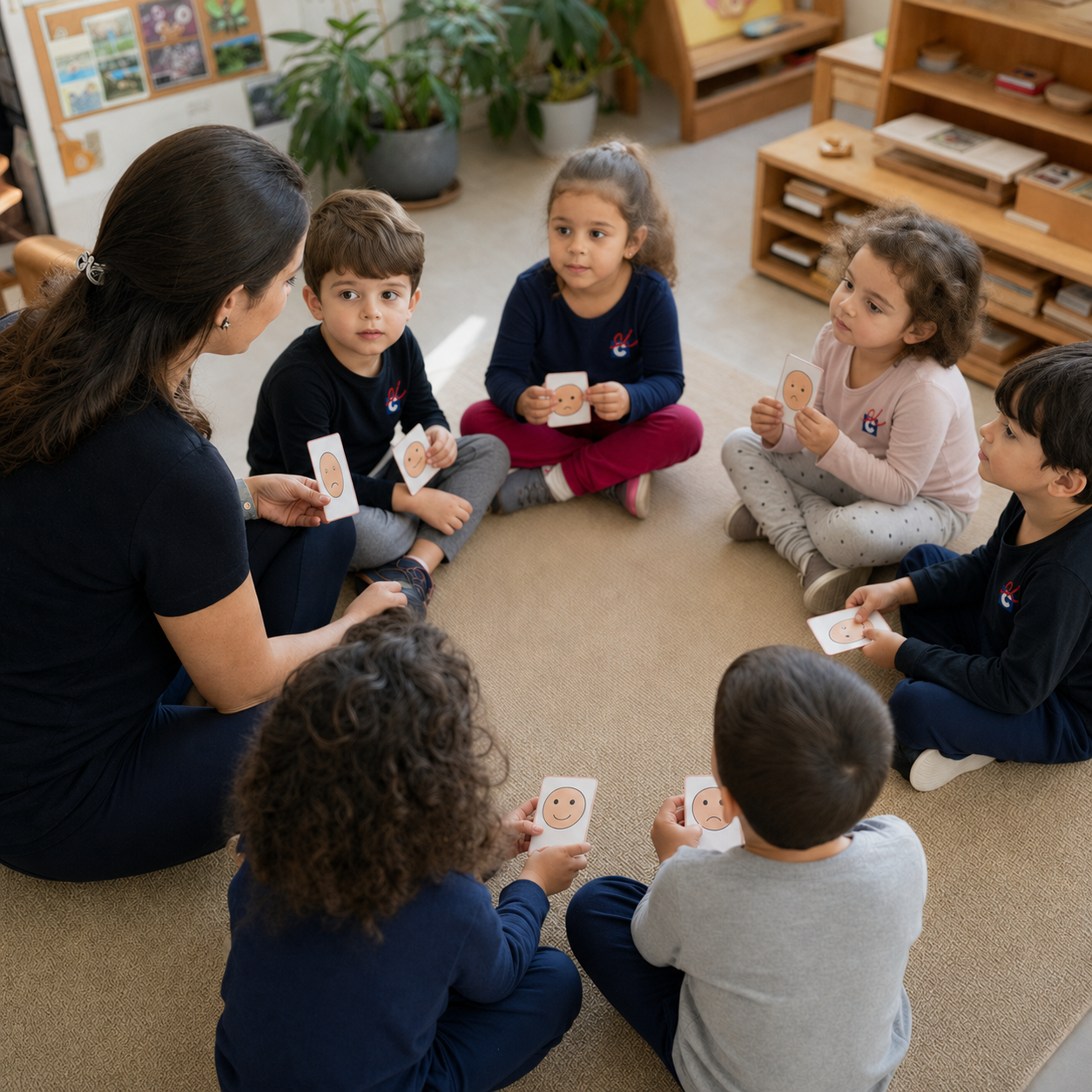 Roda com educadora e crianças